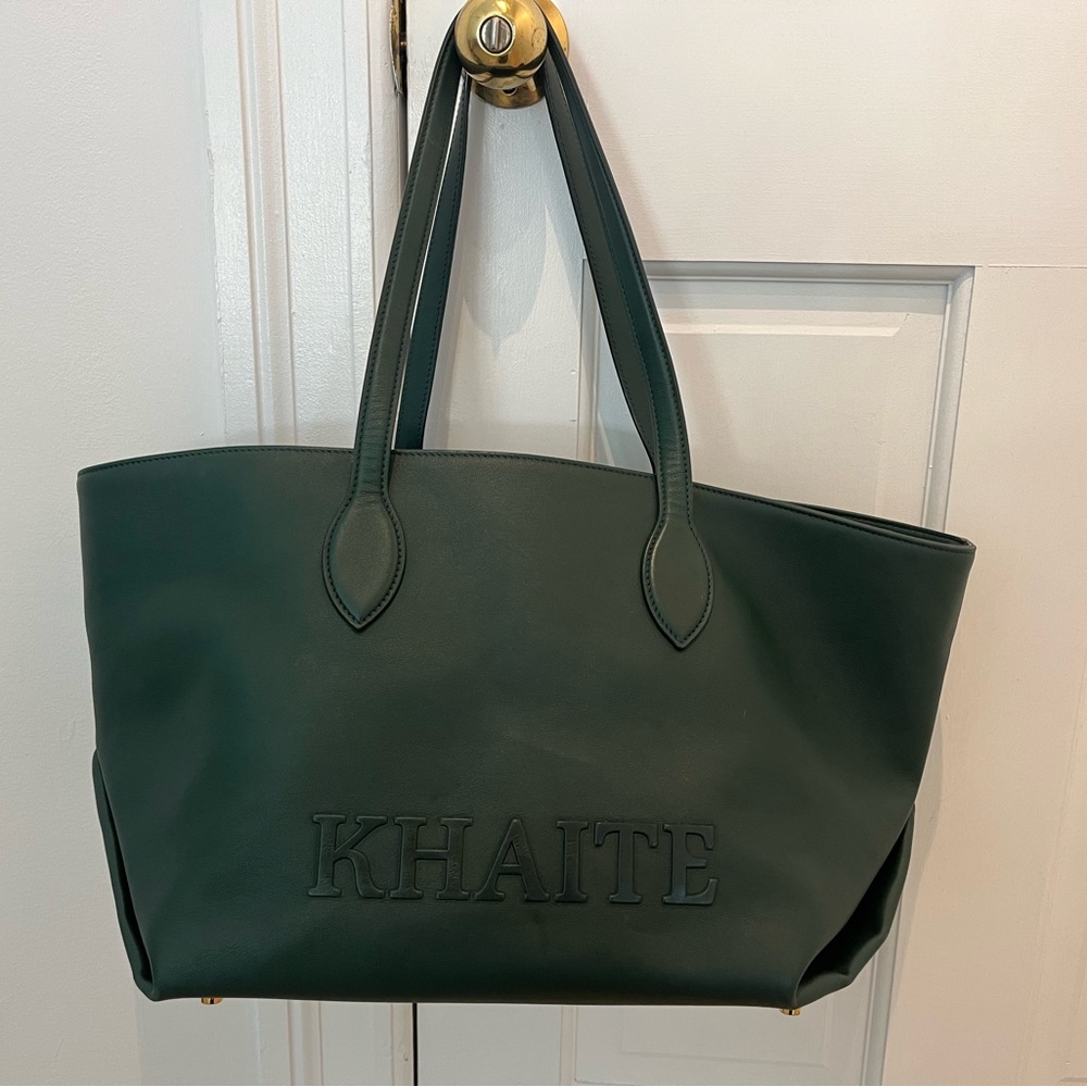 Khaite dark green tote with embossed lettering